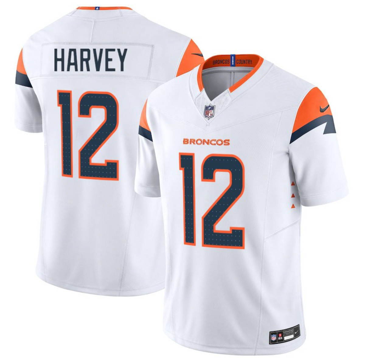 Men's Denver Broncos #12 RJ Harvey White 2025 F.U.S.E. Vapor Limited Stitched Football Jersey Men's Denver Broncos #12 RJ Harvey White 2025 F.U.S.E. Vapor Limited Stitched Football Jersey