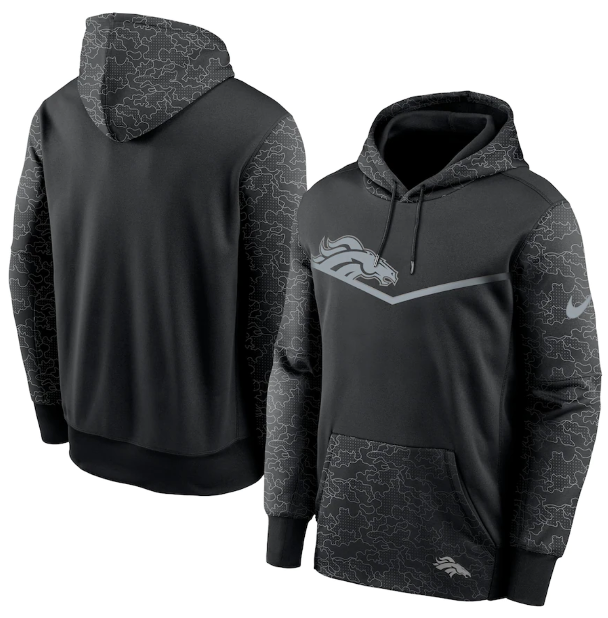Men's Denver Broncos Black Reflective Therma Hoodie Men's Denver Broncos Black Reflective Therma Hoodie