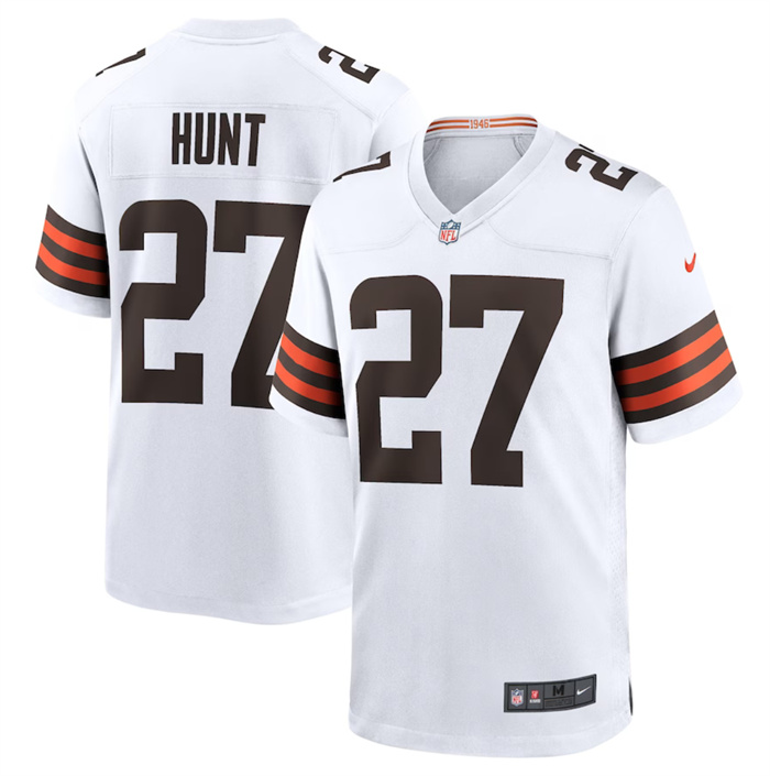 Men's Cleveland Browns #27 Kareem Hunt White Stitched Game Jersey Men's Cleveland Browns #27 Kareem Hunt White Stitched Game Jersey