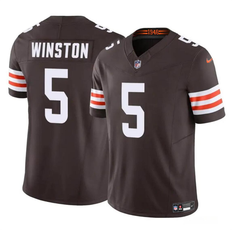 Men's Cleveland Browns #5 Jameis Winston Brown 2023 F.U.S.E Vapor Limited Stitched Football Jersey Men's Cleveland Browns #5 Jameis Winston Brown 2023 F.U.S.E Vapor Limited Stitched Football Jersey