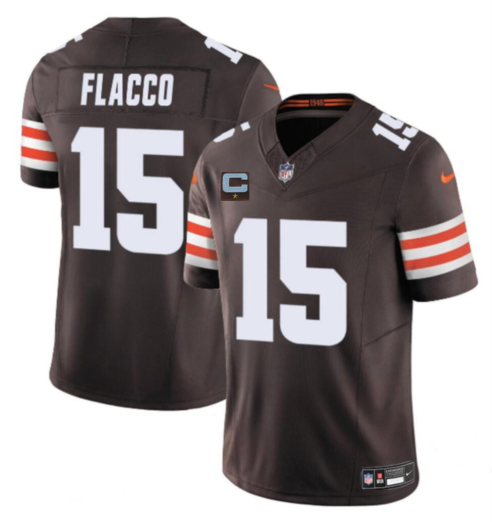 Men's Cleveland Browns #15 Joe Flacco Brown 2025 F.U.S.E. With 1-Star C Patch Vapor Limited Stitched Football Jersey Men's Cleveland Browns #15 Joe Flacco Brown 2025 F.U.S.E. With 1-Star C Patch Vapor Limited Stitched Football Jersey