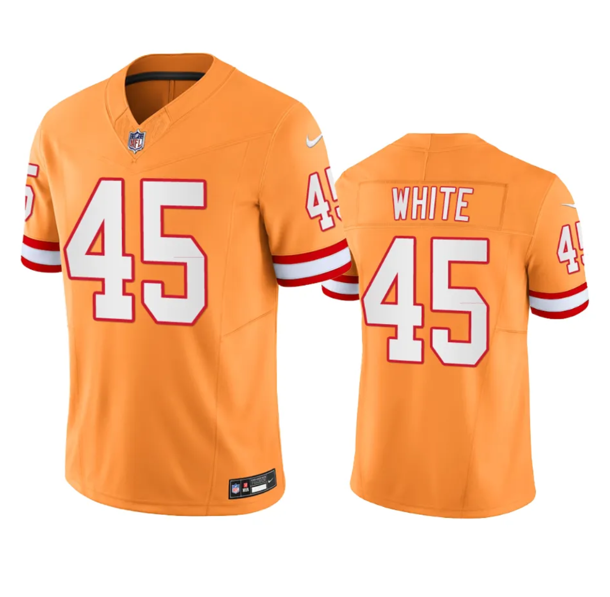 Men's Tampa Bay Buccaneers #45 Devin White Orange 2023 F.U.S.E. Throwback Limited Stitched Jersey Men's Tampa Bay Buccaneers #45 Devin White Orange 2023 F.U.S.E. Throwback Limited Stitched Jersey