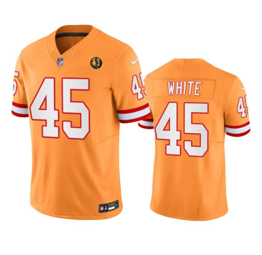 Men's Tampa Bay Buccaneers #45 Devin White Orange 2023 F.U.S.E. Throwback With John Madden Patch Vapor Limited Stitched Football Jersey Men's Tampa Bay Buccaneers #45 Devin White Orange 2023 F.U.S.E. Throwback With John Madden Patch Vapor Limited Stitched Football Jersey