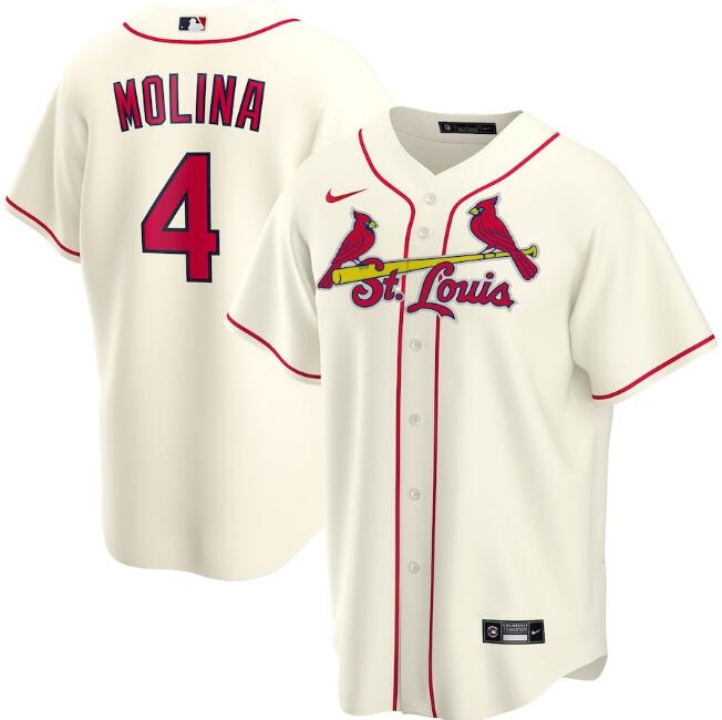 Men's St. Louis Cardinals #4 Yadier Molina Cream MLB Cool Base Stitched Jersey Men's St. Louis Cardinals #4 Yadier Molina Cream MLB Cool Base Stitched Jersey
