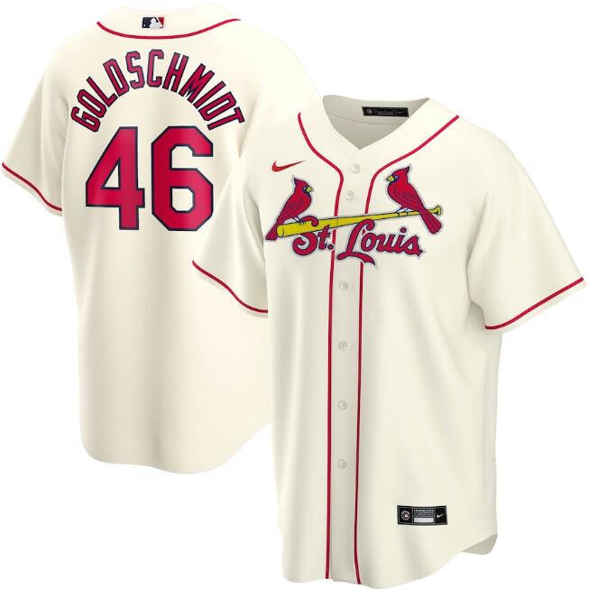 Men's St. Louis Cardinals #46 Paul Goldschmidt Cream MLB Cool Base Stitched Jersey Men's St. Louis Cardinals #46 Paul Goldschmidt Cream MLB Cool Base Stitched Jersey