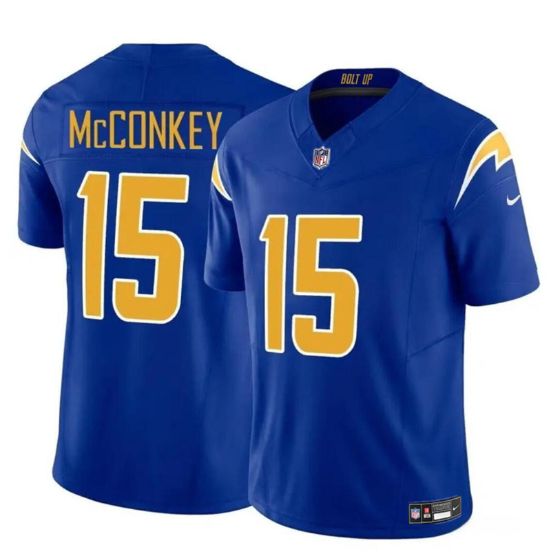 Men's Los Angeles Chargers #15 Ladd McConkey Royal 2024 F.U.S.E Draft Vapor Limited Stitched Football Jersey Men's Los Angeles Chargers #15 Ladd McConkey Royal 2024 F.U.S.E Draft Vapor Limited Stitched Football Jersey
