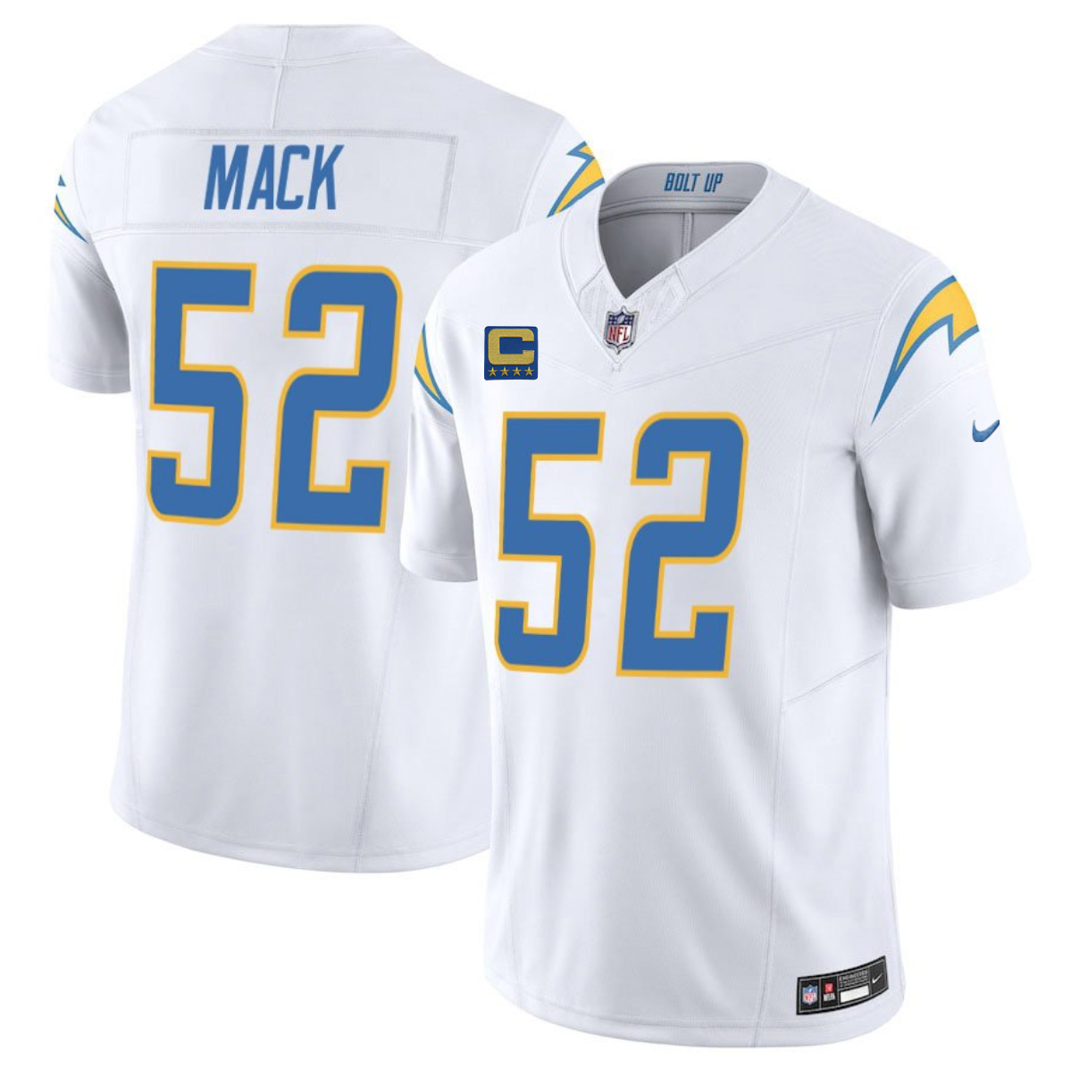 Men's Los Angeles Chargers #52 Khalil Mack White 2025 F.U.S.E With 4-Star C Patch Vapor Limited Stitched Football Jersey Men's Los Angeles Chargers #52 Khalil Mack White 2025 F.U.S.E With 4-Star C Patch Vapor Limited Stitched Football Jersey