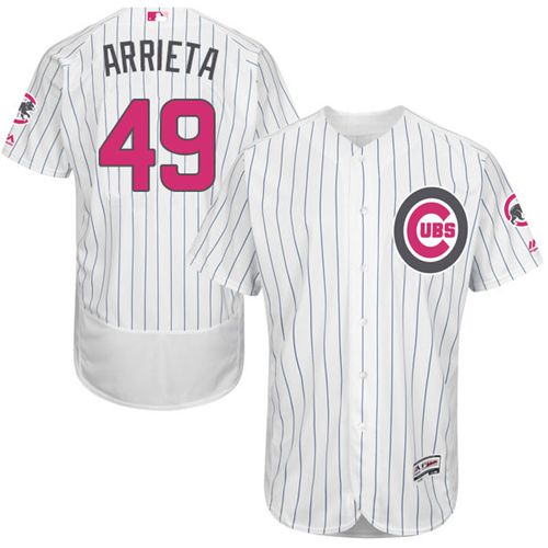 Cubs #49 Jake Arrieta White(Blue Strip) Flexbase Authentic Collection Mother's Day Stitched MLB Jersey Cubs #49 Jake Arrieta White(Blue Strip) Flexbase Authentic Collection Mother's Day Stitched MLB Jersey