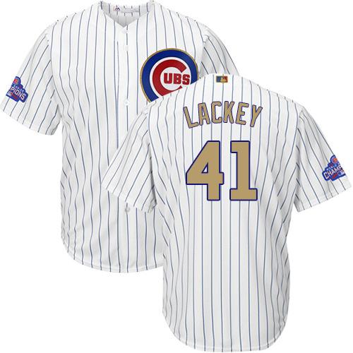 Cubs #41 John Lackey White(Blue Strip) 2017 Gold Program Cool Base Stitched MLB Jersey Cubs #41 John Lackey White(Blue Strip) 2017 Gold Program Cool Base Stitched MLB Jersey