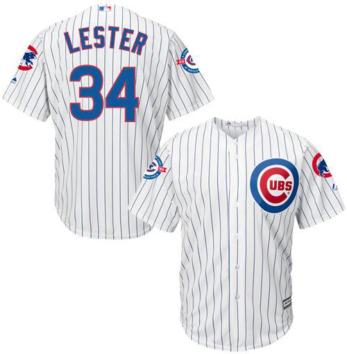 Cubs #34 Jon Lester White Strip New Cool Base with 100 Years at Wrigley Field Commemorative Patch Stitched MLB Jersey Cubs #34 Jon Lester White Strip New Cool Base with 100 Years at Wrigley Field Commemorative Patch Stitched MLB Jersey