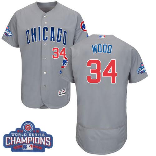 Cubs #34 Kerry Wood Grey Flexbase Authentic Collection Road 2016 World Series Champions Stitched MLB Jersey Cubs #34 Kerry Wood Grey Flexbase Authentic Collection Road 2016 World Series Champions Stitched MLB Jersey