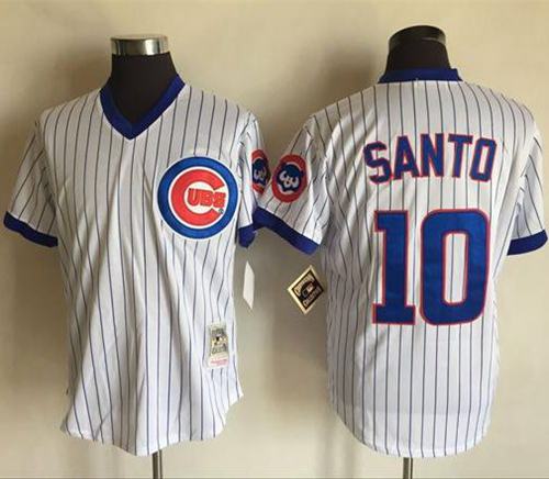 Mitchell And Ness Cubs #10 Ron Santo White(Blue Strip) Throwback Stitched MLB Jersey Mitchell And Ness Cubs #10 Ron Santo White(Blue Strip) Throwback Stitched MLB Jersey