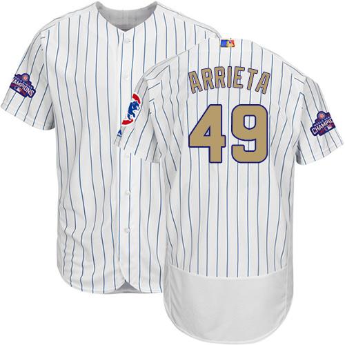 Cubs #49 Jake Arrieta White(Blue Strip) Flexbase Authentic 2017 Gold Program Stitched MLB Jersey Cubs #49 Jake Arrieta White(Blue Strip) Flexbase Authentic 2017 Gold Program Stitched MLB Jersey