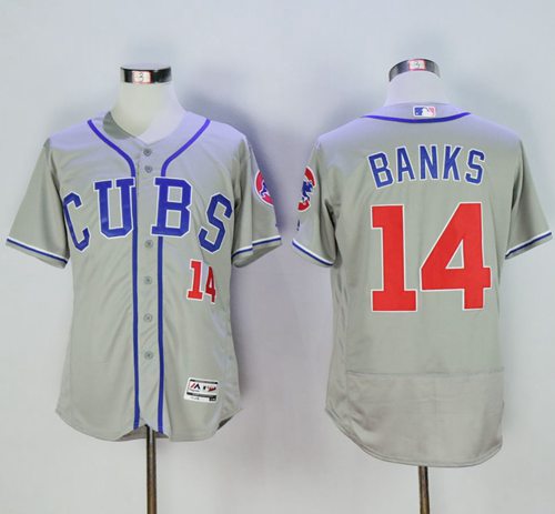 Cubs #14 Ernie Banks Grey Flexbase Authentic Collection Alternate Road Stitched MLB Jersey Cubs #14 Ernie Banks Grey Flexbase Authentic Collection Alternate Road Stitched MLB Jersey