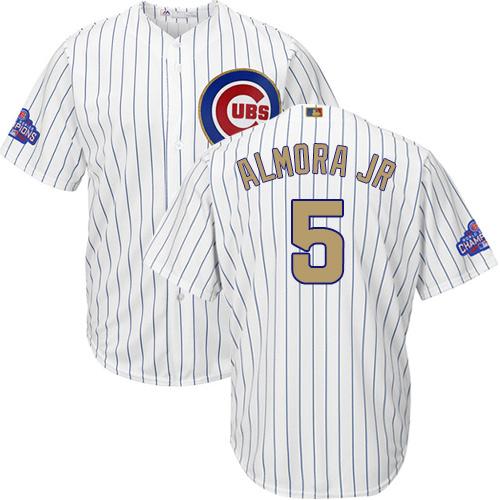 Cubs #5 Albert Almora Jr. White(Blue Strip) 2017 Gold Program Cool Base Stitched MLB Jersey Cubs #5 Albert Almora Jr. White(Blue Strip) 2017 Gold Program Cool Base Stitched MLB Jersey
