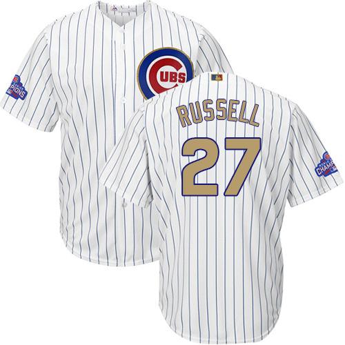 Cubs #27 Addison Russell White(Blue Strip) 2017 Gold Program Cool Base Stitched MLB Jersey Cubs #27 Addison Russell White(Blue Strip) 2017 Gold Program Cool Base Stitched MLB Jersey