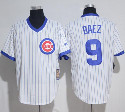 Cubs #9 Javier Baez White Strip Home Cooperstown Stitched MLB Jersey Cubs #9 Javier Baez White Strip Home Cooperstown Stitched MLB Jersey