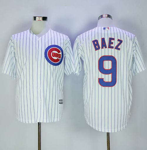 Cubs #9 Javier Baez White(Blue Strip) New Cool Base Stitched MLB Jersey Cubs #9 Javier Baez White(Blue Strip) New Cool Base Stitched MLB Jersey