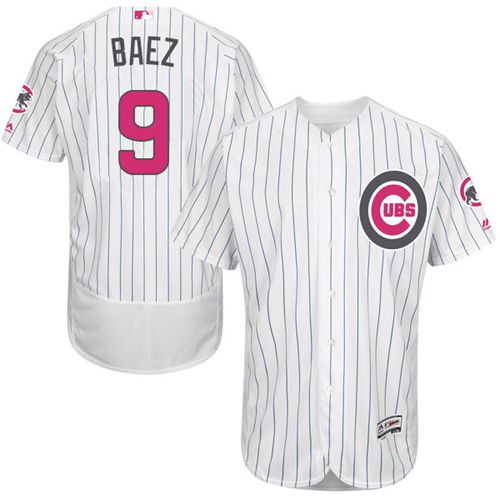Cubs #9 Javier Baez White(Blue Strip) Flexbase Authentic Collection Mother's Day Stitched MLB Jersey Cubs #9 Javier Baez White(Blue Strip) Flexbase Authentic Collection Mother's Day Stitched MLB Jersey