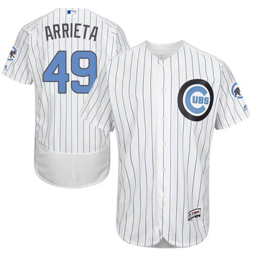 Cubs #49 Jake Arrieta White(Blue Strip) Flexbase Authentic Collection Father's Day Stitched MLB Jersey Cubs #49 Jake Arrieta White(Blue Strip) Flexbase Authentic Collection Father's Day Stitched MLB Jersey