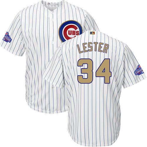 Cubs #34 Jon Lester White(Blue Strip) 2017 Gold Program Cool Base Stitched MLB Jersey Cubs #34 Jon Lester White(Blue Strip) 2017 Gold Program Cool Base Stitched MLB Jersey