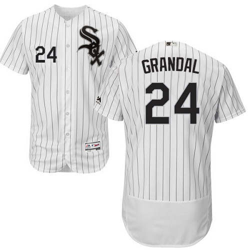 White Sox #24 Yasmani Grandal White(Black Strip) Flexbase Authentic Collection Stitched MLB Jersey White Sox #24 Yasmani Grandal White(Black Strip) Flexbase Authentic Collection Stitched MLB Jersey