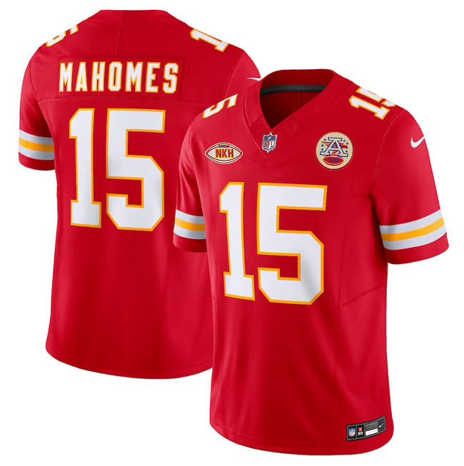 Men’s Kansas City Chiefs #15 Patrick Mahomes Red 2023 F.U.S.E. With "NKH" Patch Vapor Untouchable Limited Stitched Jersey Men’s Kansas City Chiefs #15 Patrick Mahomes Red 2023 F.U.S.E. With "NKH" Patch Vapor Untouchable Limited Stitched Jersey