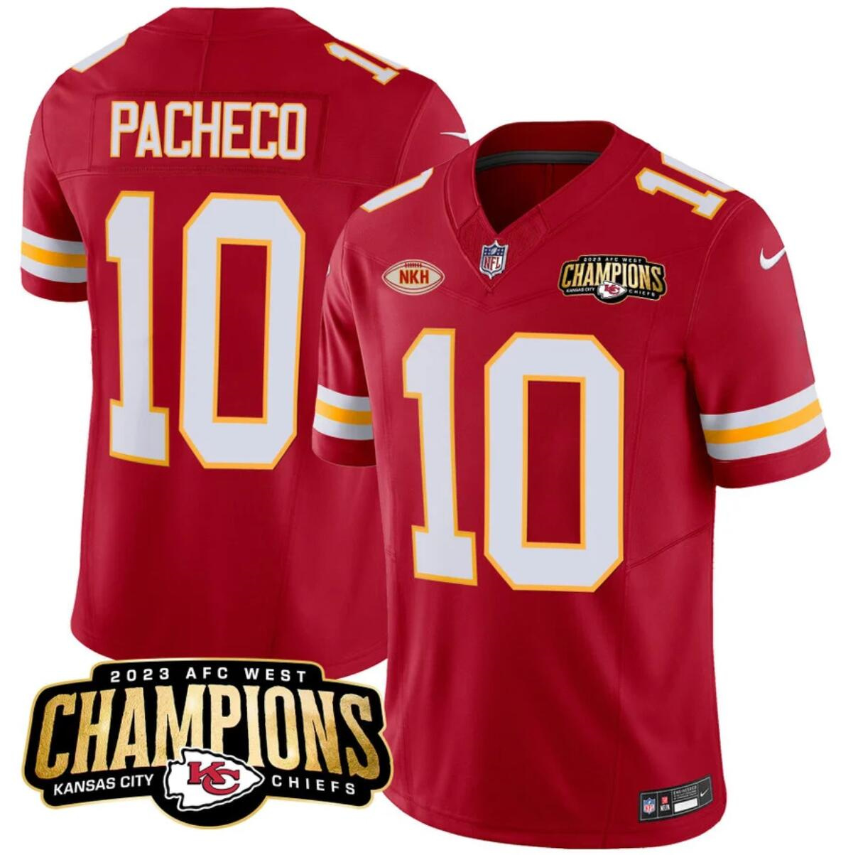 Men’s Kansas City Chiefs #10 Isiah Pacheco Red 2023 F.U.S.E. AFC West Champions With 