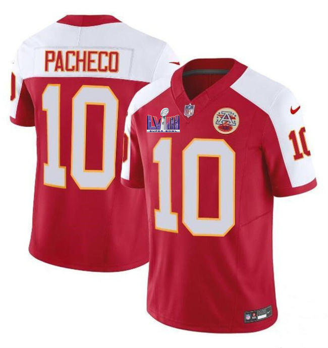 Men's Kansas City Chiefs #10 Isiah Pacheco Red/White F.U.S.E. Super Bowl LVIII Patch Vapor Untouchable Limited Stitched Football Jersey Men's Kansas City Chiefs #10 Isiah Pacheco Red/White F.U.S.E. Super Bowl LVIII Patch Vapor Untouchable Limited Stitched Football Jersey