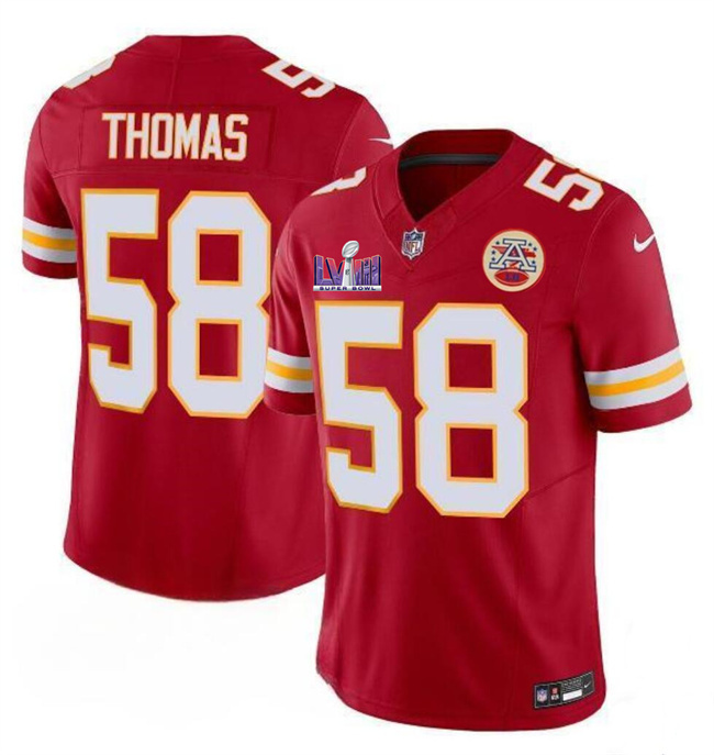 Men's Kansas City Chiefs #58 Derrick Thomas Red F.U.S.E. Super Bowl LVIII Patch Vapor Untouchable Limited Stitched Football Jersey Men's Kansas City Chiefs #58 Derrick Thomas Red F.U.S.E. Super Bowl LVIII Patch Vapor Untouchable Limited Stitched Football Jersey