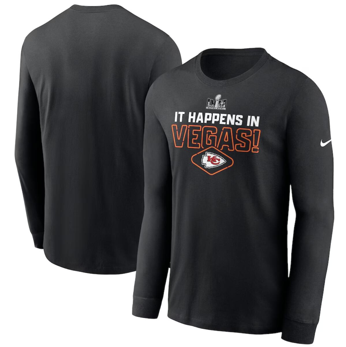 Men's Kansas City Chiefs Black Super Bowl LVIII Logo Lockup Long Sleeve T-Shirt Men's Kansas City Chiefs Black Super Bowl LVIII Logo Lockup Long Sleeve T-Shirt