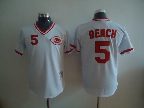 Mitchell and Ness Reds #5 Johnny Bench Stitched White Throwback MLB Jersey Mitchell and Ness Reds #5 Johnny Bench Stitched White Throwback MLB Jersey