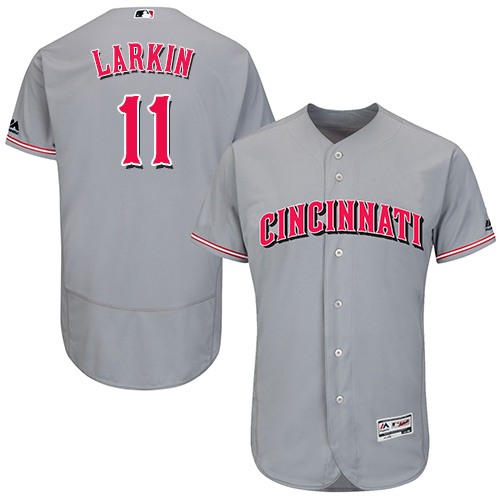 Reds #11 Barry Larkin Grey Flexbase Authentic Collection Stitched MLB Jersey Reds #11 Barry Larkin Grey Flexbase Authentic Collection Stitched MLB Jersey