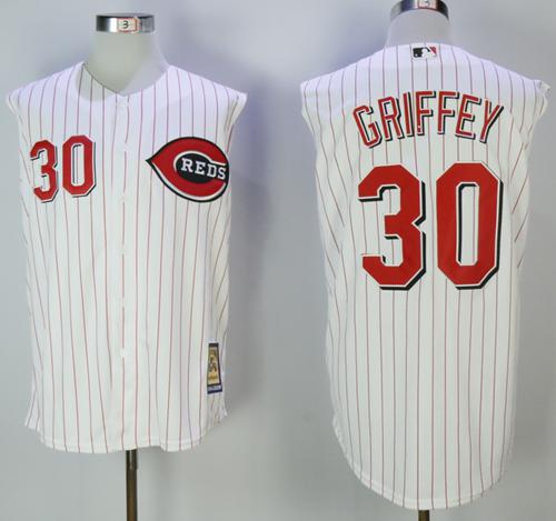 Mitchell And Ness 2000 Reds #30 Ken Griffey White Strip Throwback Stitched MLB Jersey Mitchell And Ness 2000 Reds #30 Ken Griffey White Strip Throwback Stitched MLB Jersey