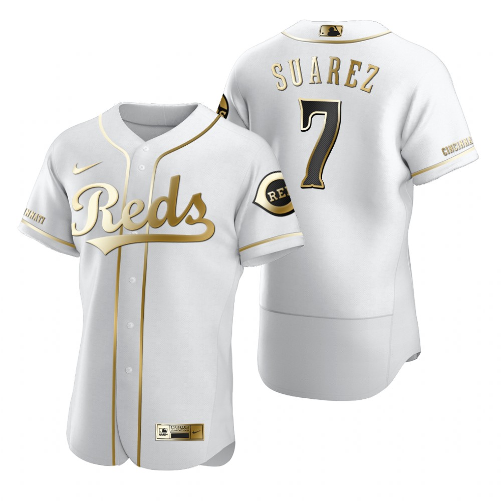 Cincinnati Reds #7 Eugenio Suarez White Nike Men's Authentic Golden Edition MLB Jersey Cincinnati Reds #7 Eugenio Suarez White Nike Men's Authentic Golden Edition MLB Jersey
