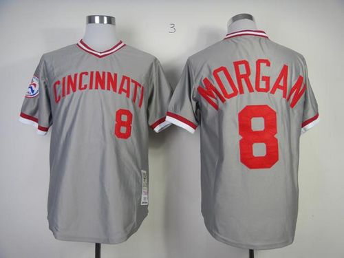 Mitchell And Ness Reds #8 Joe Morgan Grey Throwback Stitched MLB Jersey Mitchell And Ness Reds #8 Joe Morgan Grey Throwback Stitched MLB Jersey