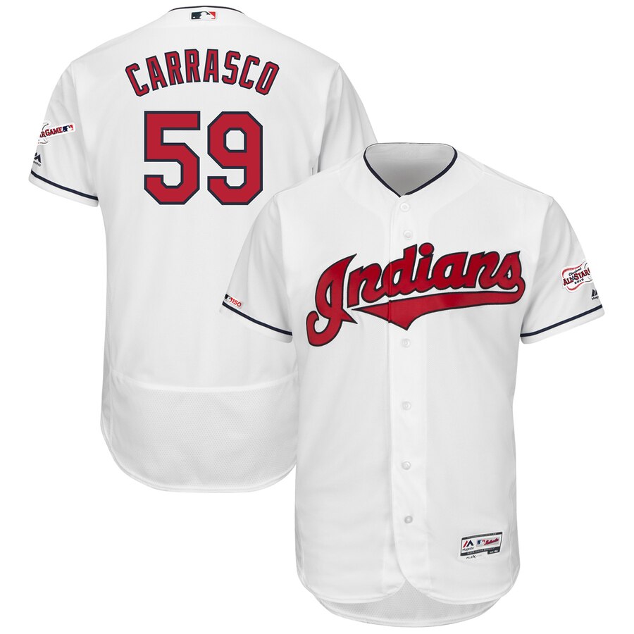 Cleveland Indians #59 Carlos Carrasco Majestic Home 2019 All-Star Game Patch Flex Base Player Jersey White Cleveland Indians #59 Carlos Carrasco Majestic Home 2019 All-Star Game Patch Flex Base Player Jersey White