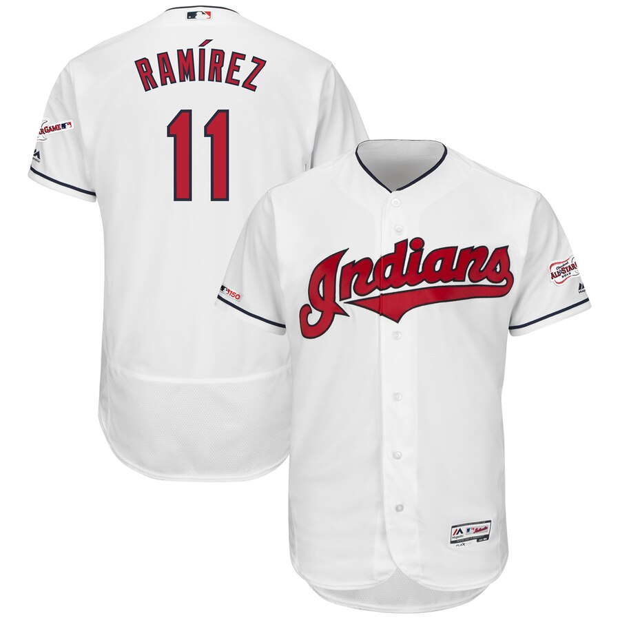 Cleveland Indians #11 Jose Ramirez Majestic Home 2019 All-Star Game Patch Flex Base Player Jersey White