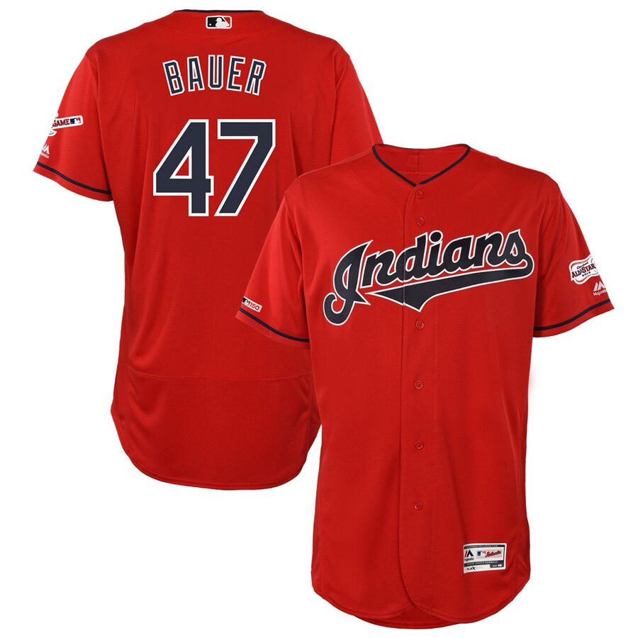 Cleveland Indians #47 Trevor Bauer Majestic Alternate 2019 All-Star Game Patch Flex Base Player Jersey Scarlet