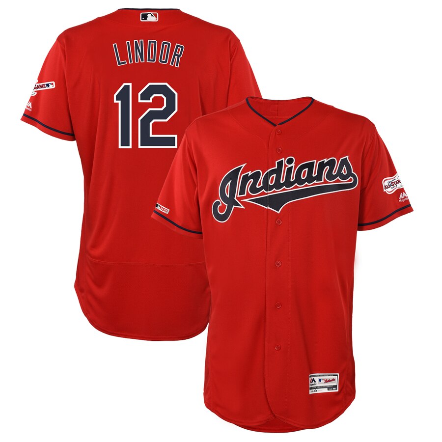 Cleveland Indians #12 Francisco Lindor Majestic Alternate 2019 All-Star Game Patch Flex Base Player Jersey Scarlet Cleveland Indians #12 Francisco Lindor Majestic Alternate 2019 All-Star Game Patch Flex Base Player Jersey Scarlet