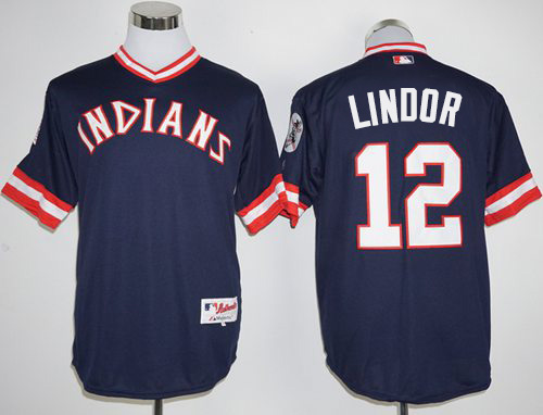 Indians #12 Francisco Lindor Navy Blue 1976 Turn Back The Clock Stitched MLB Jersey Indians #12 Francisco Lindor Navy Blue 1976 Turn Back The Clock Stitched MLB Jersey