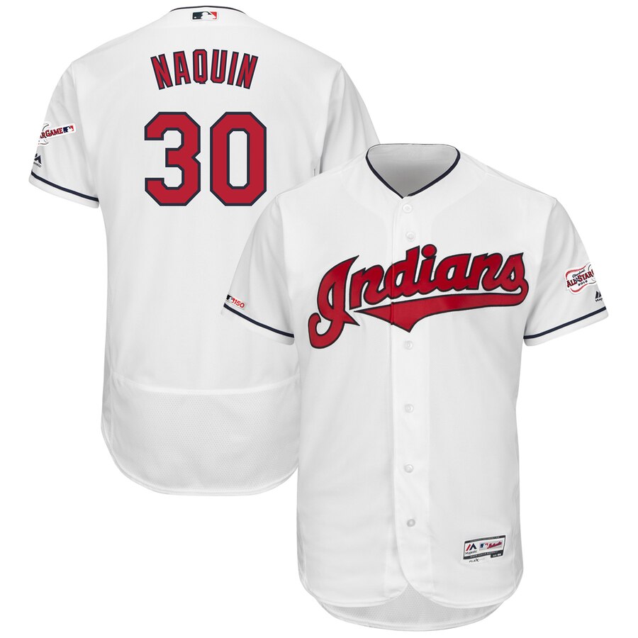 Cleveland Indians #30 Tyler Naquin Majestic Home 2019 All-Star Game Patch Flex Base Player Jersey White
