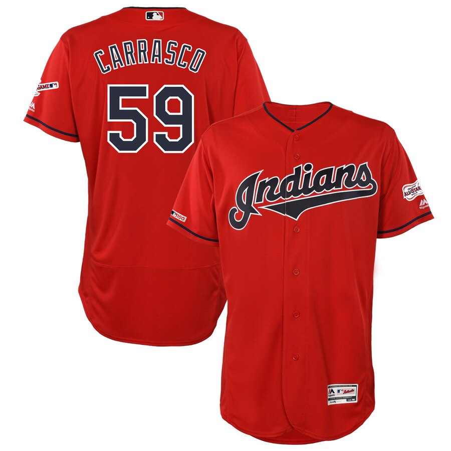 Cleveland Indians #59 Carlos Carrasco Majestic Alternate 2019 All-Star Game Patch Flex Base Player Jersey Scarlet