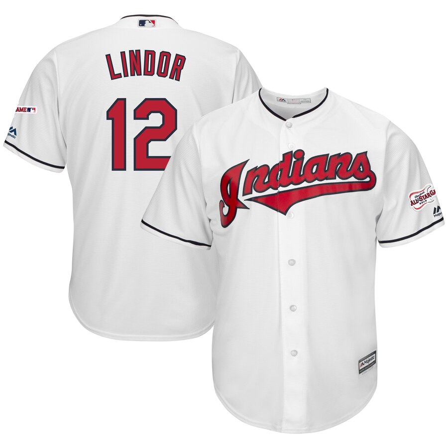 Cleveland Indians #12 Francisco Lindor Majestic Home 2019 All-Star Game Patch Cool Base Player Jersey White Cleveland Indians #12 Francisco Lindor Majestic Home 2019 All-Star Game Patch Cool Base Player Jersey White
