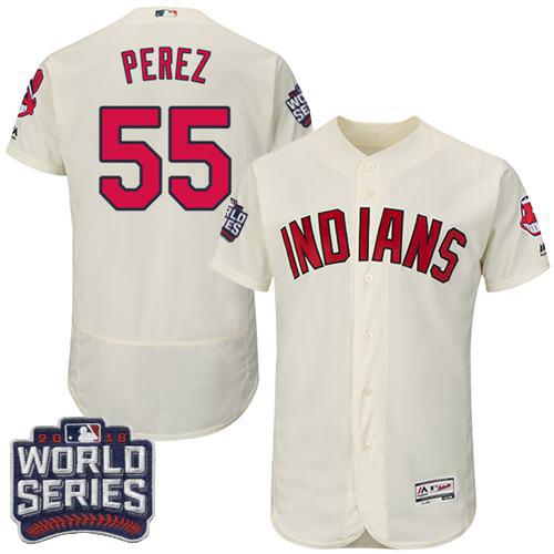 Indians #55 Roberto Perez Cream Flexbase Authentic Collection 2016 World Series Bound Stitched MLB Jersey Indians #55 Roberto Perez Cream Flexbase Authentic Collection 2016 World Series Bound Stitched MLB Jersey