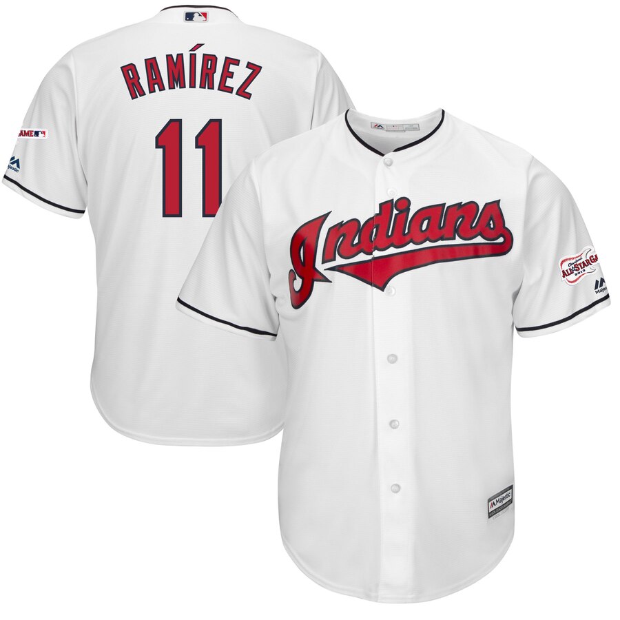 Cleveland Indians #11 Jose Ramirez Majestic Home 2019 All-Star Game Patch Cool Base Player Jersey White
