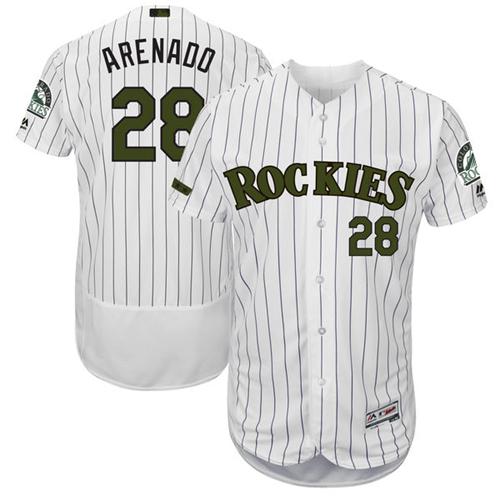 Rockies #28 Nolan Arenado White Strip Flexbase Authentic Collection Memorial Day Stitched MLB Jersey Rockies #28 Nolan Arenado White Strip Flexbase Authentic Collection Memorial Day Stitched MLB Jersey