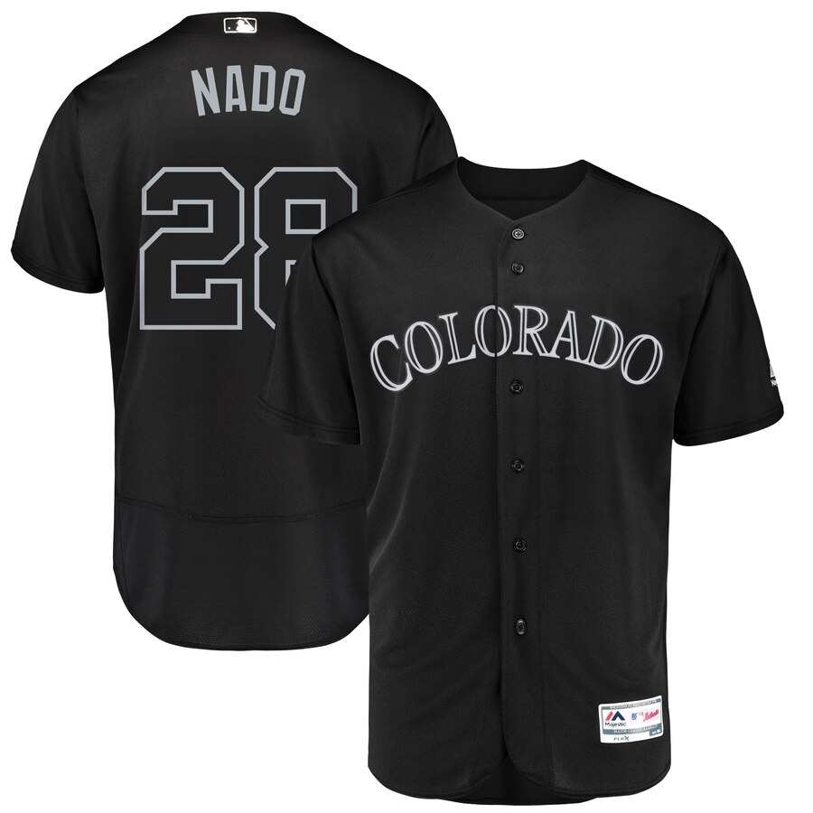 Colorado Rockies #28 Nolan Arenado Nado Majestic 2019 Players' Weekend Flex Base Authentic Player Jersey Black Colorado Rockies #28 Nolan Arenado Nado Majestic 2019 Players' Weekend Flex Base Authentic Player Jersey Black