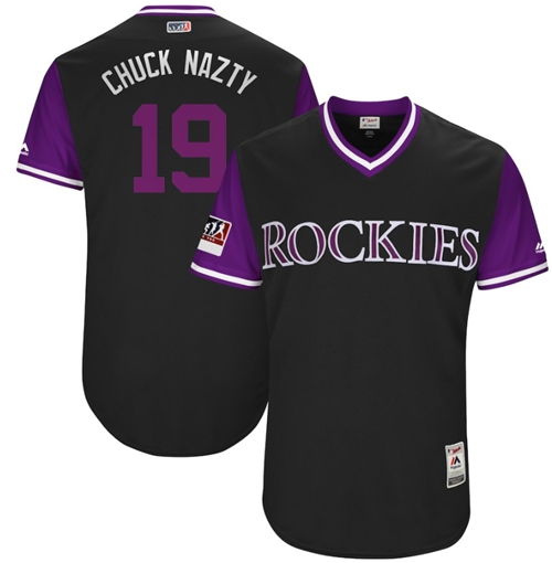 Rockies #19 Charlie Blackmon Black "Chuck Nazty" Players Weekend Authentic Stitched MLB Jersey Rockies #19 Charlie Blackmon Black "Chuck Nazty" Players Weekend Authentic Stitched MLB Jersey