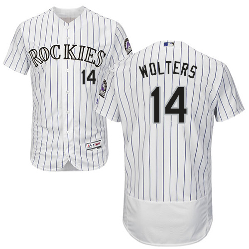 Rockies #14 Tony Wolters White Strip Flexbase Authentic Collection Stitched MLB Jersey Rockies #14 Tony Wolters White Strip Flexbase Authentic Collection Stitched MLB Jersey